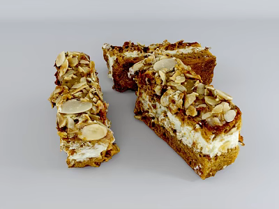 Delicious Layered Nut Cake With Toasted Almond Slices And Creamy Filling 3d model