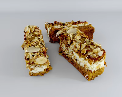 Delicious Layered Nut Cake With Toasted Almond Slices And Creamy Filling 3d model Delicious Layered Nut Cake With Toasted Almond Slices And Creamy Filling 3d model