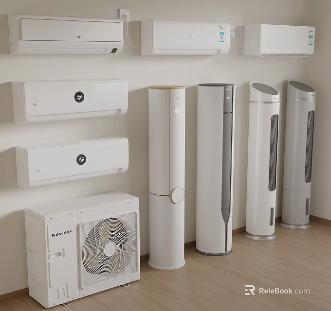 Various Types of White Air Conditioners and Fans for Modern Home Indoor Use 3d model 