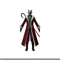 Demon Like Creature Character Wearing Red Christmas Coat With Green Trim And Candy Cane