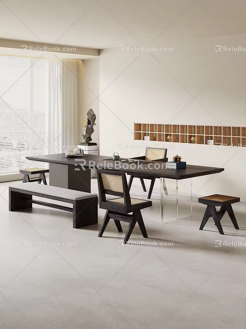 -Ji Feng Big Board Table Tea Table and Chair Combination Tea Table Tea Table Tea Room Tea Table 3d model