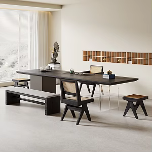 -Ji Feng Big Board Table Tea Table and Chair Combination Tea Table Tea Table Tea Room Tea Table 3d model