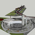 Modern Pergola Structure With Open Walkway Pedestrians And Connected Buildings