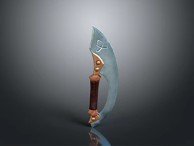 Traditional Curved Blade Weapon With Blue Steel Edge Brown Handle And Cross Symbol 3d model