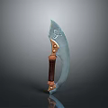 Traditional Curved Blade Weapon With Blue Steel Edge Brown Handle And Cross Symbol