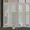 Modern Four Panel Room Divider With White Speckled Frame And Transparent Panels 3d model