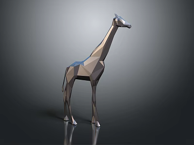 Modern Decorative Geometric Giraffe Sculpture with Metal Polygon Design and Reflective Base 3d model