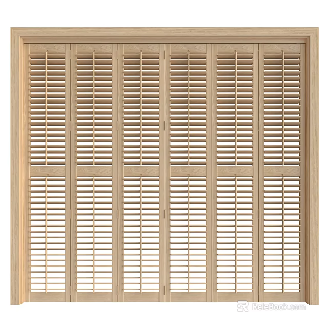 Wooden Folding Doors with Louvered Panels in Light Wood Tone for Modern Interior Design 3d model 