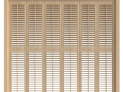 Wooden Folding Doors with Louvered Panels in Light Wood Tone for Modern Interior Design 3d model