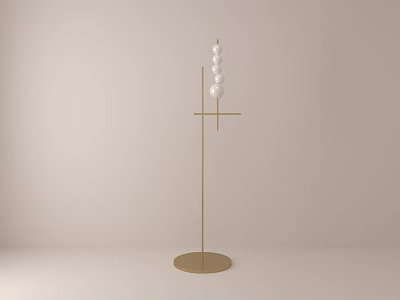 Modern Floor Lamp With Golden Stand And White Spherical Bulbs In Minimalist Design 3d model