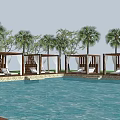 Modern pavilion rest pavilion pool side rest pavilion pergola tourism vacation pool hot spring pool lounge chair health gauze curtain pavilion 3d model