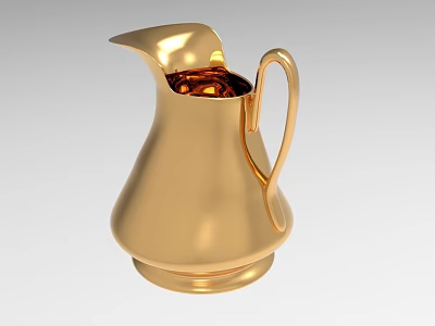 Golden Metallic Pitcher With Shiny Surface Curved Handle And Elegant Design 3d model