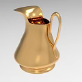 Golden Metallic Pitcher With Shiny Surface Curved Handle And Elegant Design