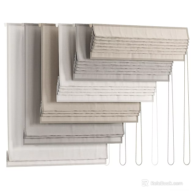 Stacked Curtains In Neutral Tones With Soft Textures For Interior Design 3d model 
