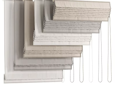 Stacked Curtains In Neutral Tones With Soft Textures For Interior Design 3d model