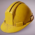 Yellow Worn Construction Hard Hat With Weathered Texture And Dents 3d model