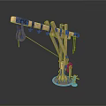 Ancient Mechanical Device With Wooden Metal Structure Pulley Rope And Base System 3d model