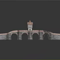 Medieval Stone Bridge Structure With Arched Design And Red Roofed Tower