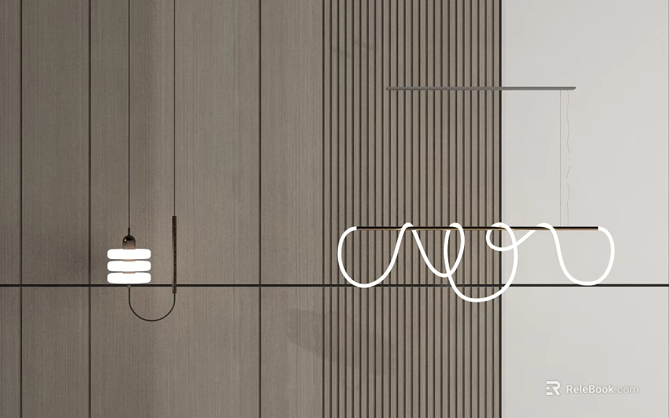 Modern Linear Chandelier Design For Contemporary Interior With Striped Wall Accents 3d model 