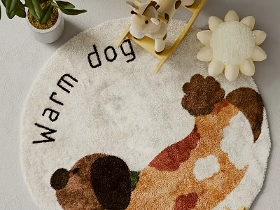 Round Carpet With Cute Cartoon Dog Pattern And Warm Dog Text For Kids Room Decor 3d model