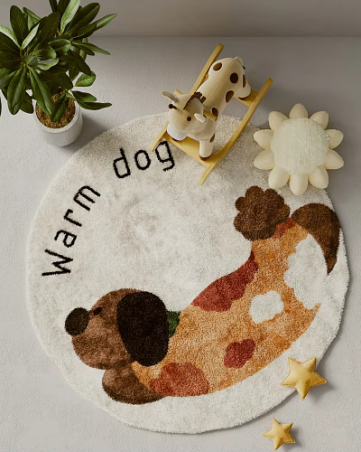 Round Carpet With Cute Cartoon Dog Pattern And Warm Dog Text For Kids Room Decor 3d model