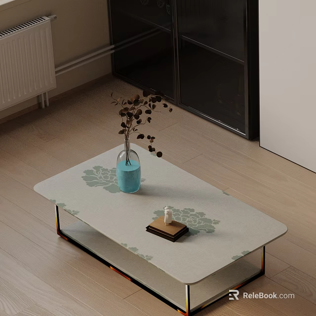 Modern Sofa and Coffee Table Set with Patterned Top Decorative Vase and Plants 3d model