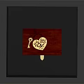 Decorative Ornament Set Featuring Red Wooden Box With Heart Key Design And Golden Lock