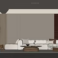 Modern Living Room Interior With Beige Sofa Round Wooden Coffee Table And Floor Lamp