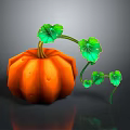 Fresh Orange Pumpkin With Green Leaves And Vines On Dark Background