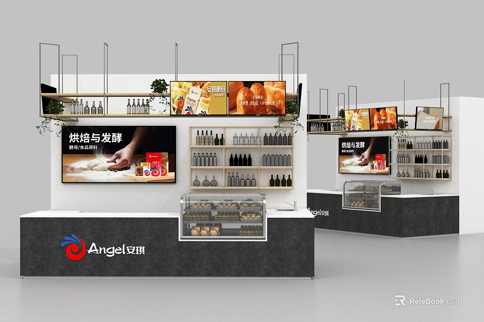 Modern Baking Bar Counter With Fermentation Products Display Shelves And Posters 3d model 