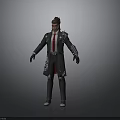 Stylish Man With Mohawk Hairstyle In Black Coat Red Tie And Mechanical Arm Standing