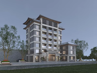Modern Detached Villa With Multiple Floors Glass Windows Balconies And Surrounding Trees 3d model