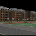 Modern School Campus Buildings Featuring Football Field Gymnasium And Green Landscape Design