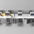 Multiple Modern Office Desks With Computers And Ergonomic Chairs In Workspace 3d model