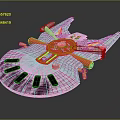 Futuristic Spaceship Model With Gray Red Color Streamlined Design And Yellow Accent Details