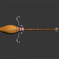 Magical Broomstick With Wooden Handle Brown Bristles Green Pink Accents And End Bell