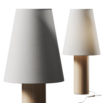 Modern Floor Lamp With Light Fabric Shade And Wooden Stand Emitting Warm Light 3d model