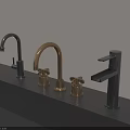 Modern Brass And Matte Black Water Faucets Displayed On Black Countertop