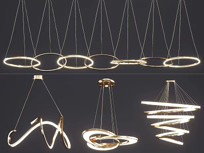 Stylish Modern Chandeliers With Circular Rings Spiral Shapes And Warm Lighting For Interior Decor 3d model