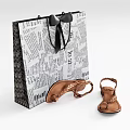 Stylish Newspaper Print Shopping Bag With Black Handles And Brown Strappy Sandals For Daily Use