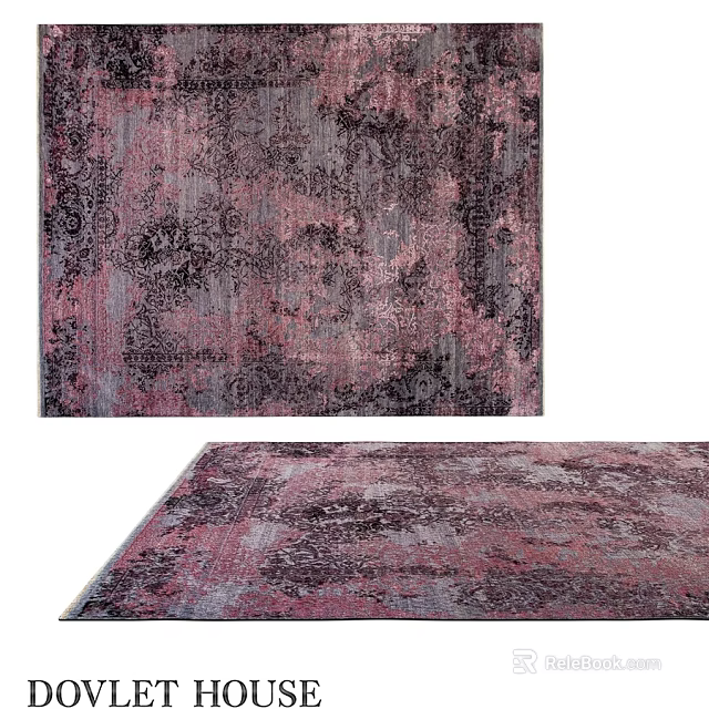 Vintage Distressed Square Rug With Pink Purple Black Intricate Pattern For Modern Living Room 3d model 