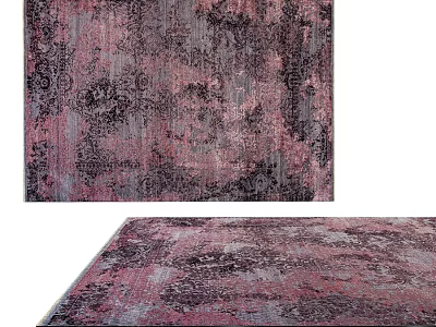 Vintage Distressed Square Rug With Pink Purple Black Intricate Pattern For Modern Living Room 3d model