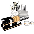 Luxury Perfume And Cosmetics Display With Black Gold Bottles White Case And Photo Frames