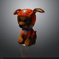 Soft Brown Plush Puppy Wearing Orange Outfit With Blue Badge And Cute Ears