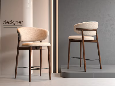 Sleek Modern Bar Stools With Wooden Legs And Beige Upholstered Seats 3d model