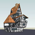 Unique Multi Story Building Exterior With Sloped Roofs And Wooden Frames Design
