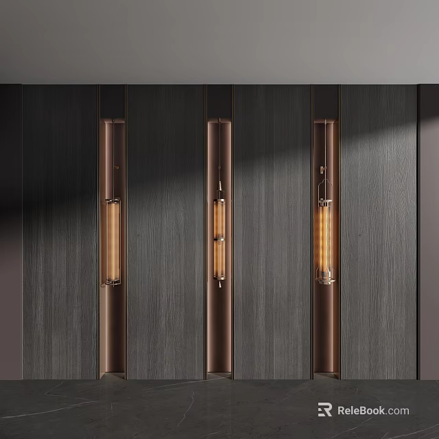 Sleek Modern Linear Metal Chandeliers With Warm Glow In Dark Interior Design 3d model 