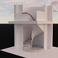 Modern White Spiral Staircase with Wooden Handrail in Contemporary Structure and Sky View