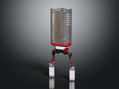 Mechanical Robot Character With Biological Structure Silver Body Red Base Four Legs White Supports 3d model