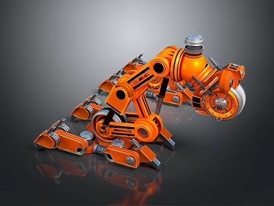 Orange Industrial Robotic Arm With Articulated Joints And Rotary Components For Manufacturing Automation 3d model